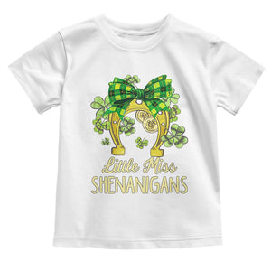 St Patrick's Day Toddler T Shirt Little Miss Shenanigans Coquette Shamrocks TS09 White Print Your Wear