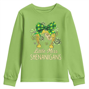 St Patrick's Day Youth Sweatshirt Little Miss Shenanigans Coquette Shamrocks TS09 Lime Print Your Wear