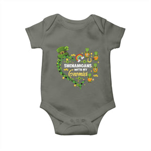 St Patrick's Day Baby Onesie Shenanigans With My Gnomies Shamrock Gnome TS09 Military Green Print Your Wear