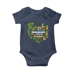 St Patrick's Day Baby Onesie Shenanigans With My Gnomies Shamrock Gnome TS09 Navy Print Your Wear