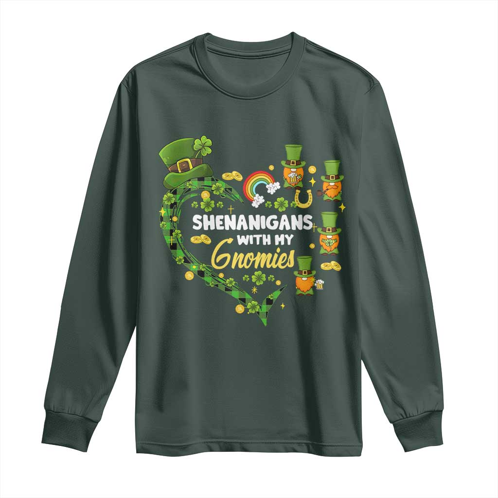 St Patrick's Day Long Sleeve Shirt Shenanigans With My Gnomies Shamrock Gnome TS09 Dark Forest Green Print Your Wear