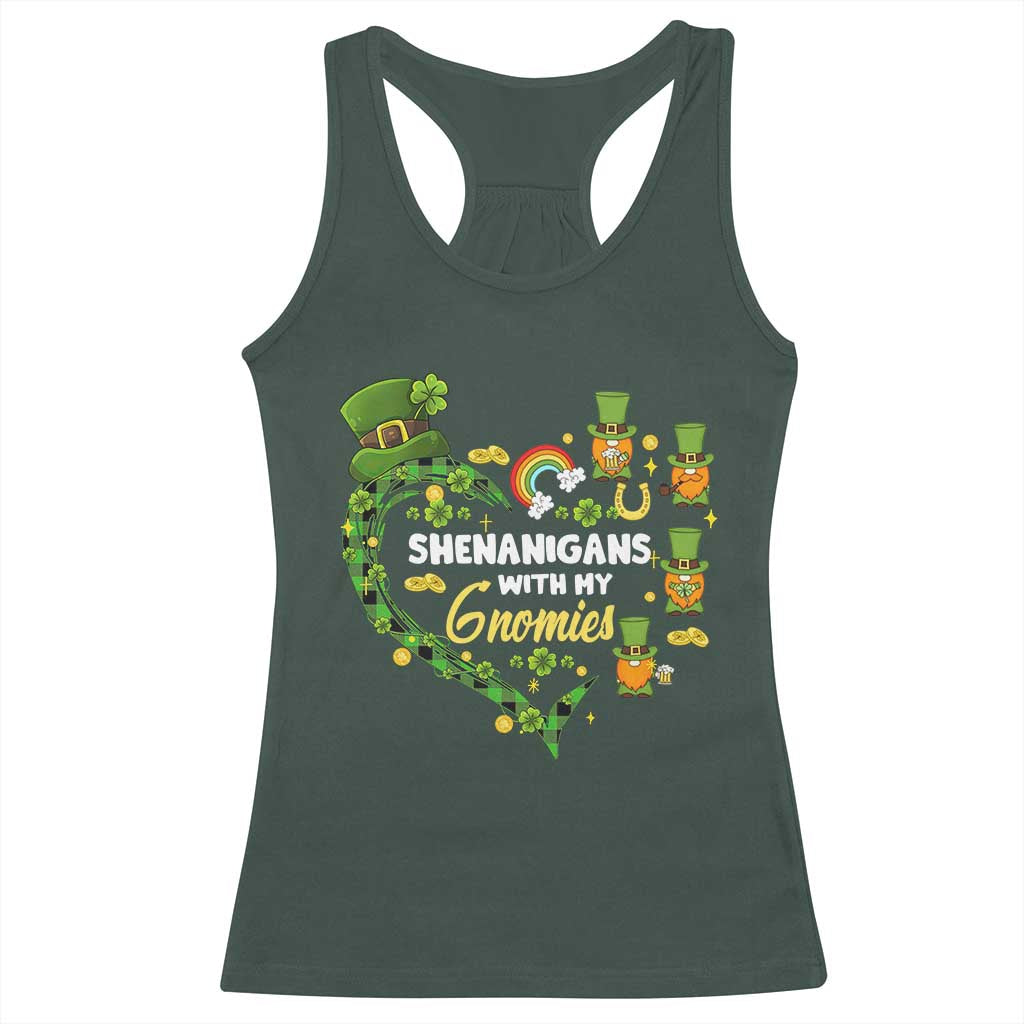 St Patrick's Day Racerback Tank Top Shenanigans With My Gnomies Shamrock Gnome TS09 Dark Forest Green Print Your Wear