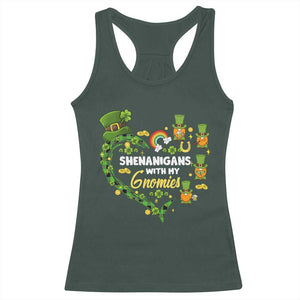 St Patrick's Day Racerback Tank Top Shenanigans With My Gnomies Shamrock Gnome TS09 Dark Forest Green Print Your Wear