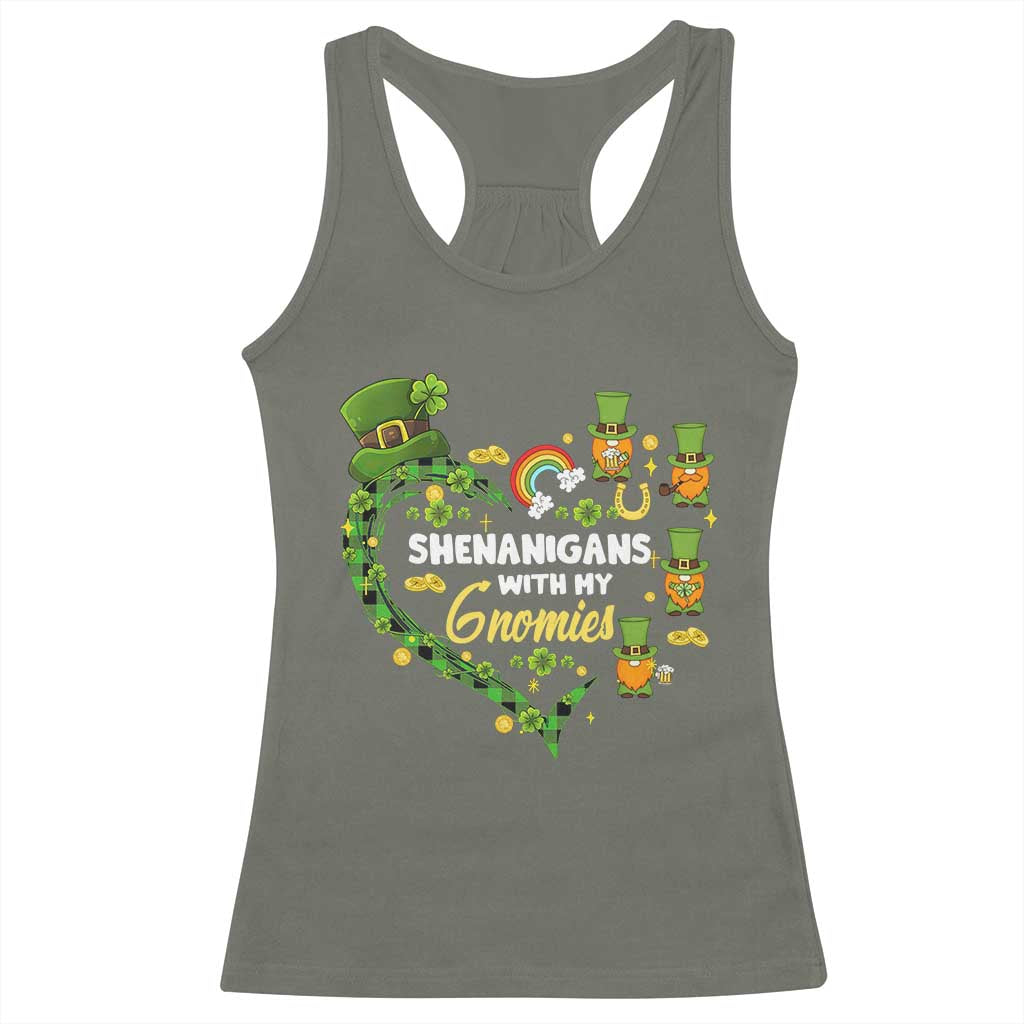 St Patrick's Day Racerback Tank Top Shenanigans With My Gnomies Shamrock Gnome TS09 Military Green Print Your Wear