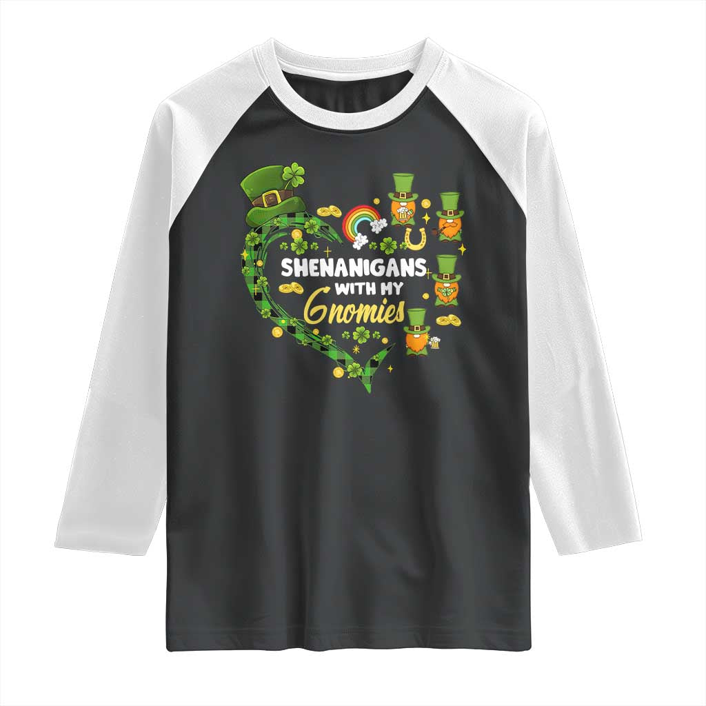 St Patrick's Day Raglan Shirt Shenanigans With My Gnomies Shamrock Gnome TS09 Black White Print Your Wear