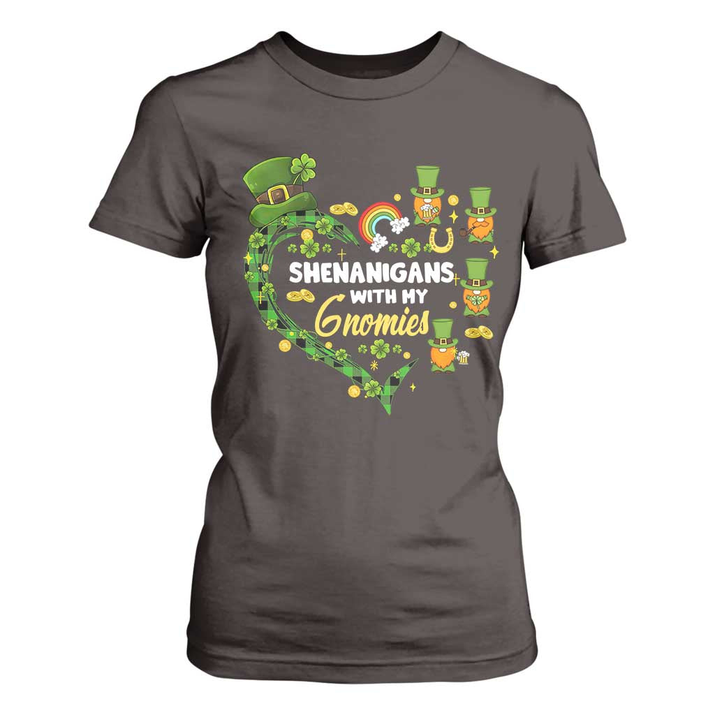 St Patrick's Day T Shirt For Women Shenanigans With My Gnomies Shamrock Gnome TS09 Dark Chocolate Print Your Wear