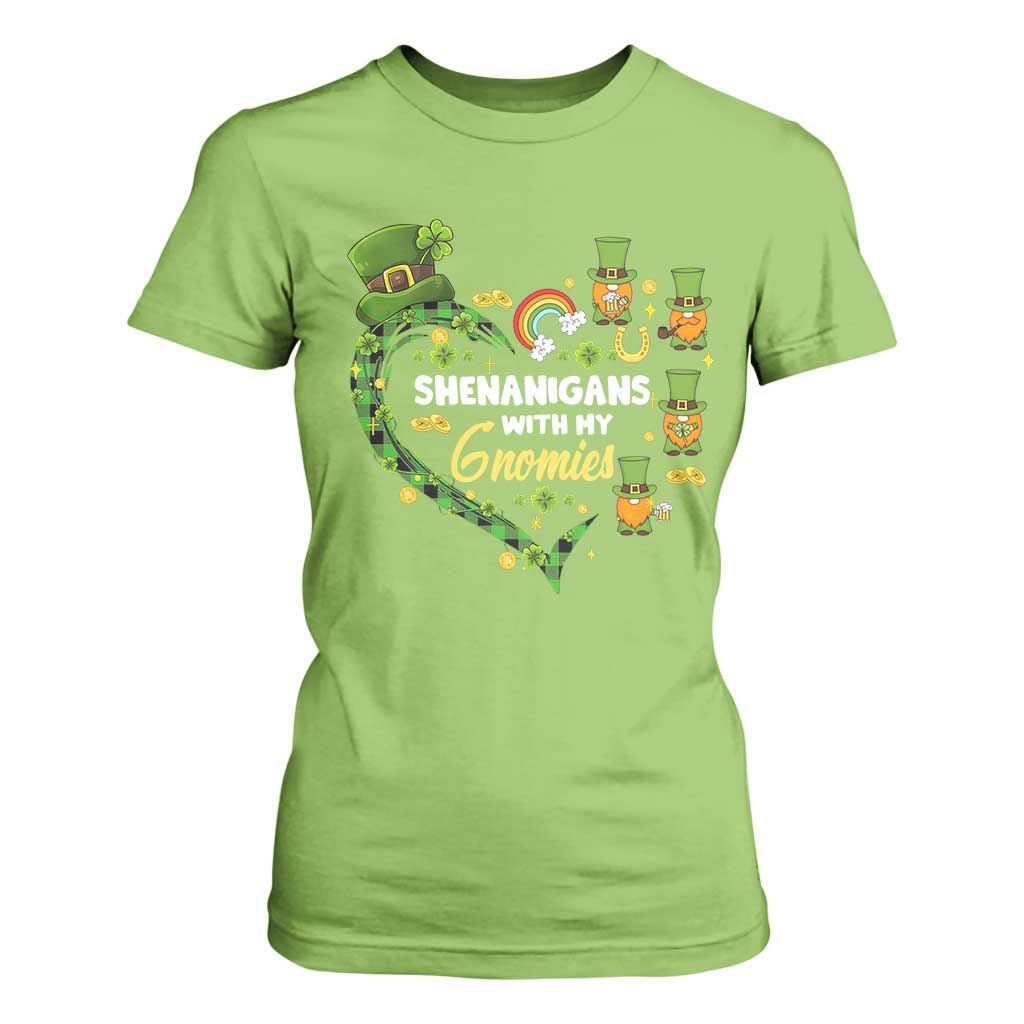 St Patrick's Day T Shirt For Women Shenanigans With My Gnomies Shamrock Gnome TS09 Lime Print Your Wear