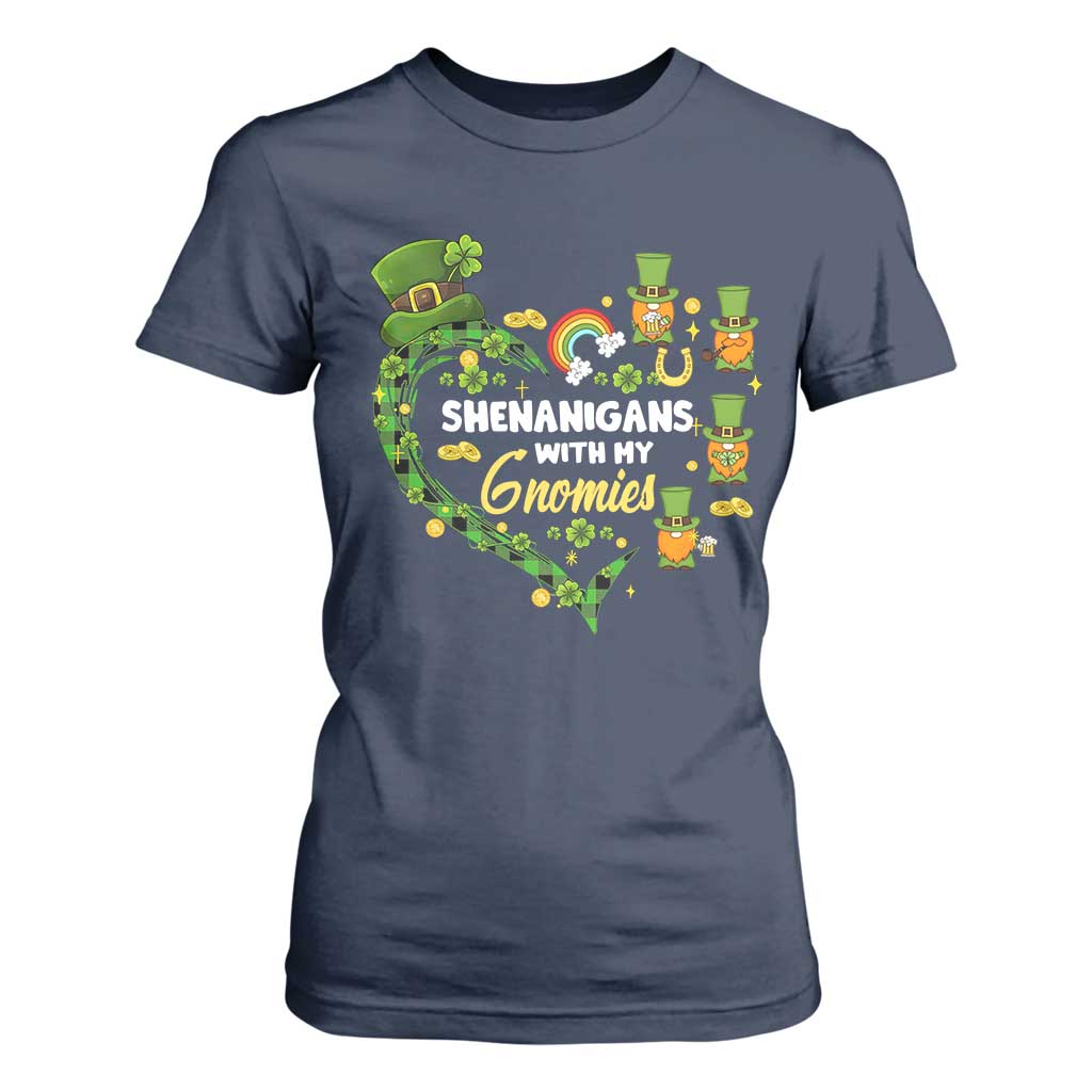 St Patrick's Day T Shirt For Women Shenanigans With My Gnomies Shamrock Gnome TS09 Navy Print Your Wear