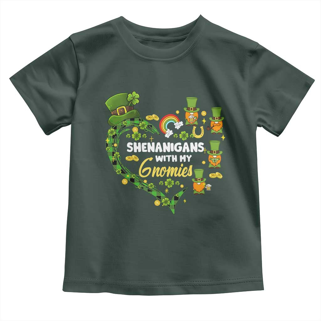 St Patrick's Day Toddler T Shirt Shenanigans With My Gnomies Shamrock Gnome TS09 Dark Forest Green Print Your Wear