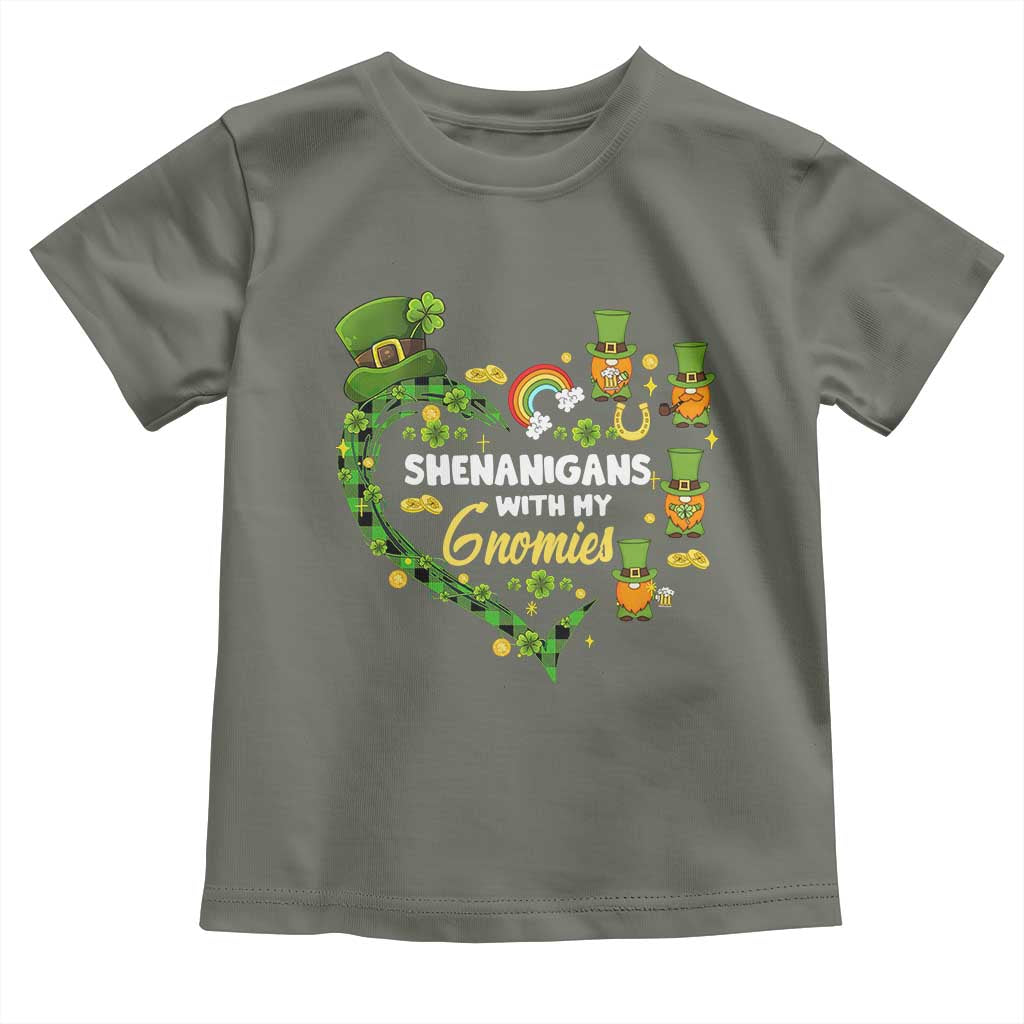 St Patrick's Day Toddler T Shirt Shenanigans With My Gnomies Shamrock Gnome TS09 Military Green Print Your Wear