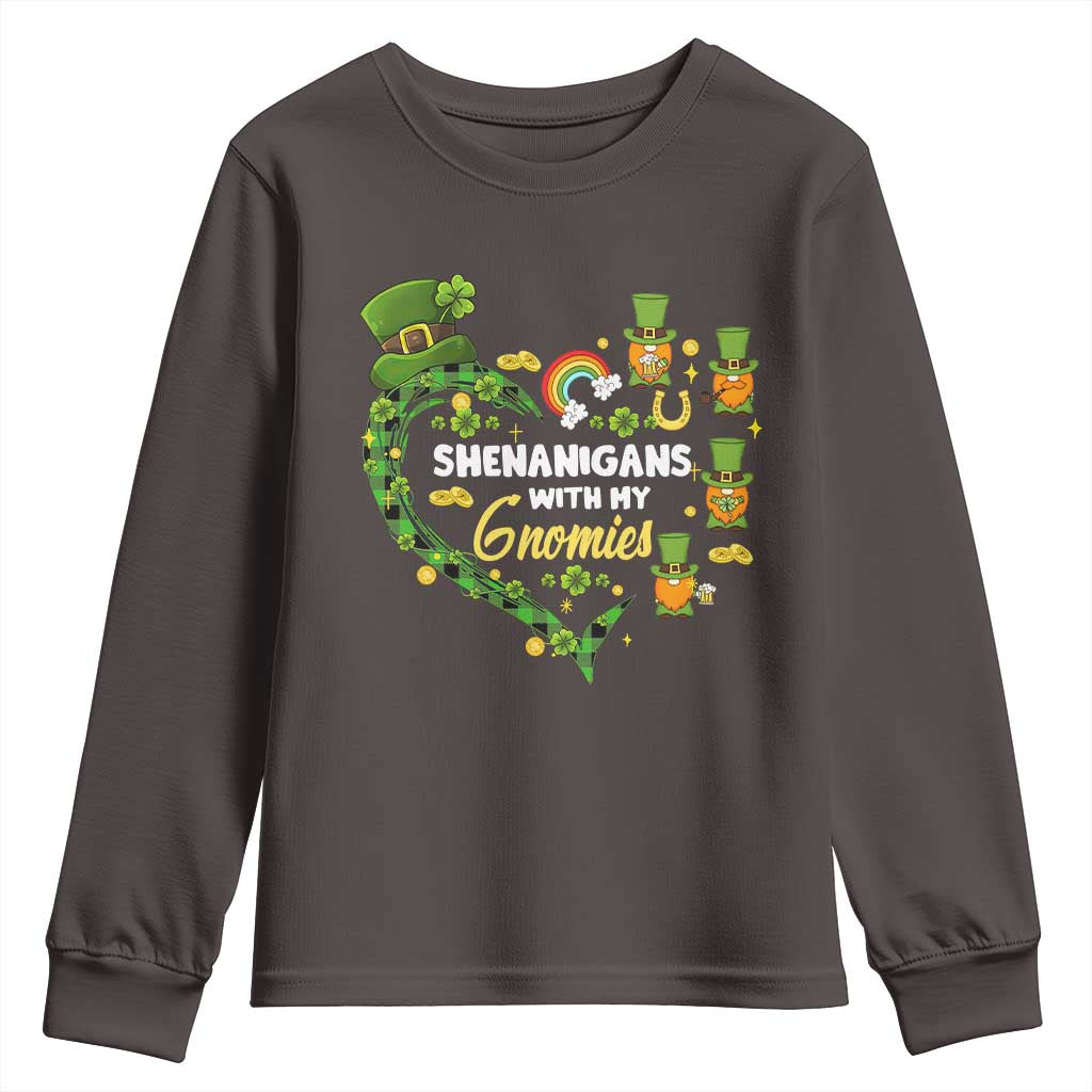 St Patrick's Day Youth Sweatshirt Shenanigans With My Gnomies Shamrock Gnome TS09 Dark Chocolate Print Your Wear