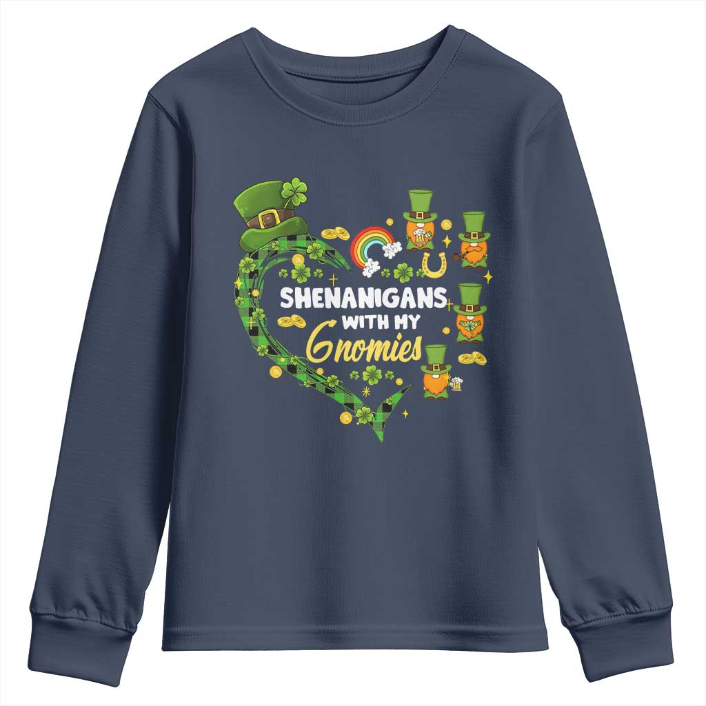 St Patrick's Day Youth Sweatshirt Shenanigans With My Gnomies Shamrock Gnome TS09 Navy Print Your Wear