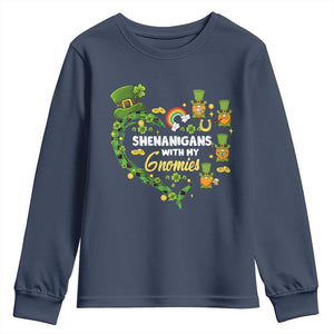 St Patrick's Day Youth Sweatshirt Shenanigans With My Gnomies Shamrock Gnome TS09 Navy Print Your Wear