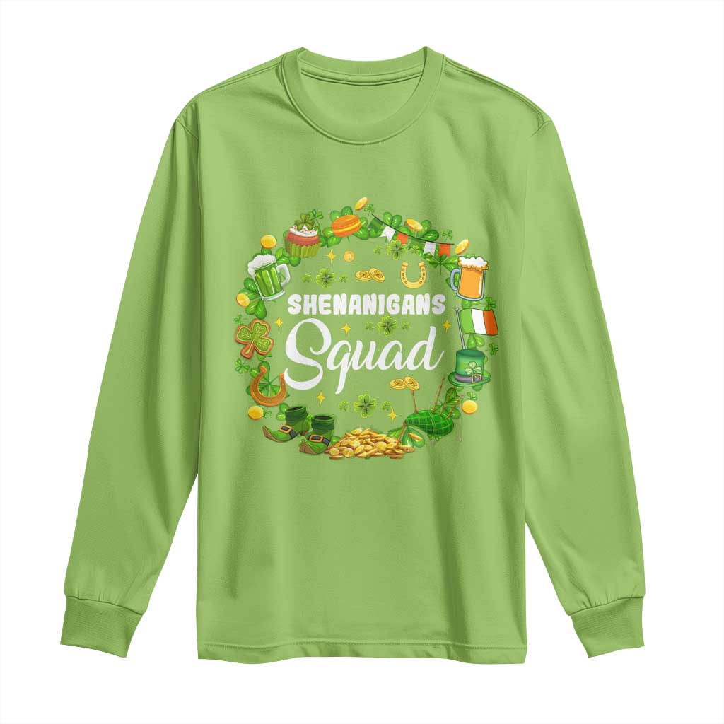 Funny St Patrick's Day Long Sleeve Shirt Shenanigans Squad Matching Group TS09 Lime Print Your Wear