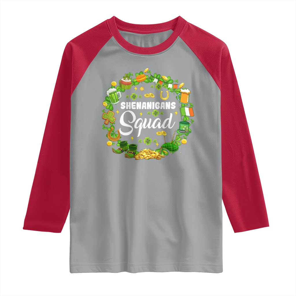 Funny St Patrick's Day Raglan Shirt Shenanigans Squad Matching Group TS09 Sport Gray Red Print Your Wear