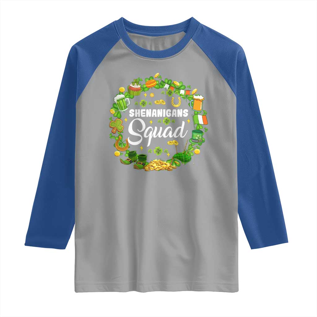 Funny St Patrick's Day Raglan Shirt Shenanigans Squad Matching Group TS09 Sport Gray Royal Print Your Wear