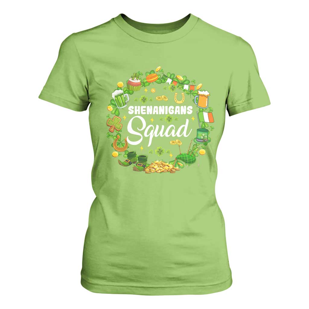 Funny St Patrick's Day T Shirt For Women Shenanigans Squad Matching Group TS09 Lime Print Your Wear