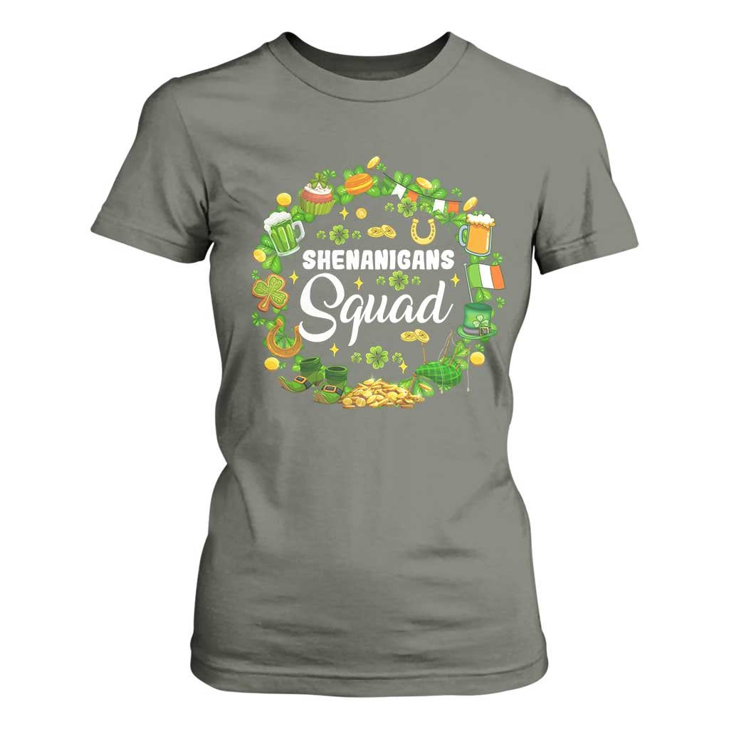 Funny St Patrick's Day T Shirt For Women Shenanigans Squad Matching Group TS09 Military Green Print Your Wear