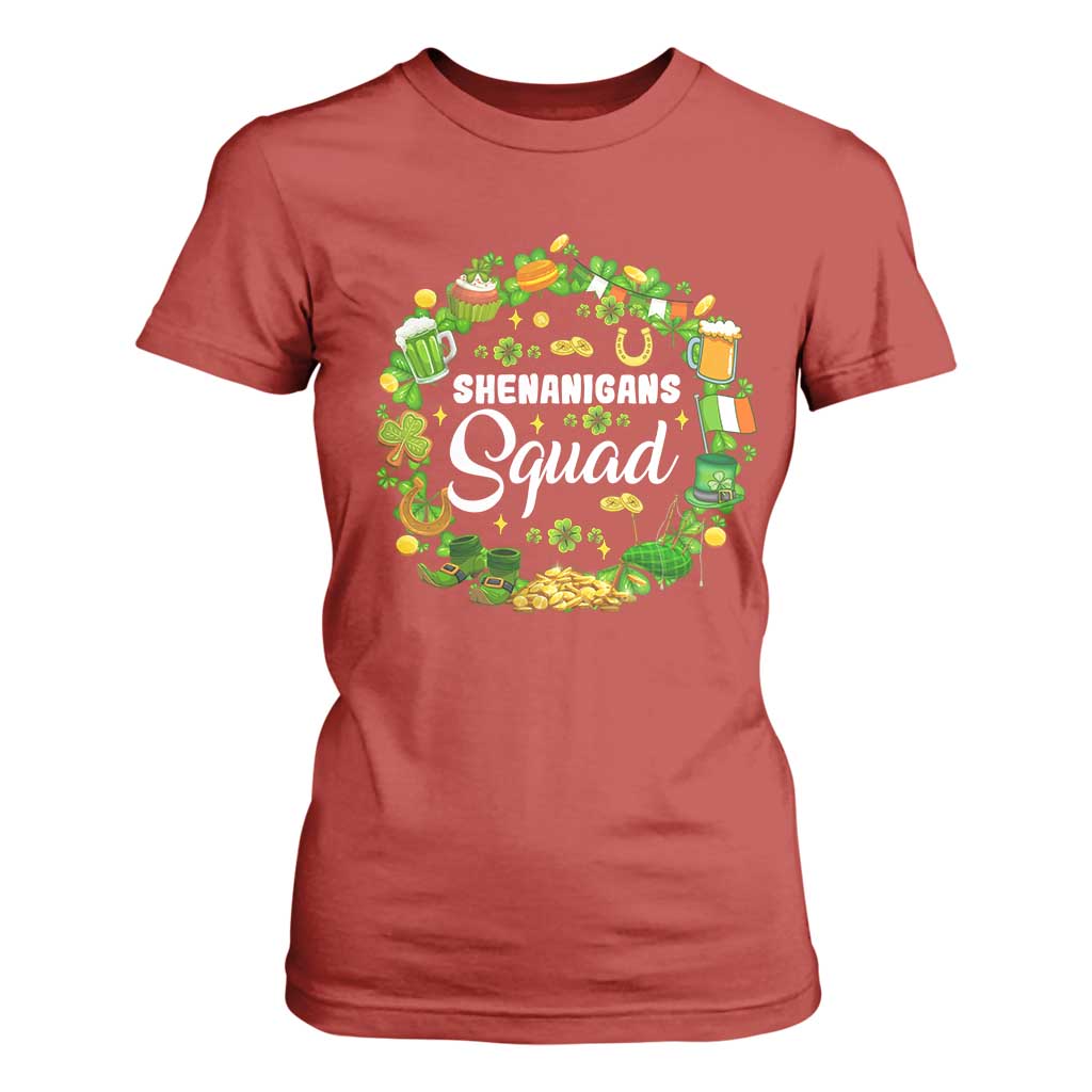 Funny St Patrick's Day T Shirt For Women Shenanigans Squad Matching Group TS09 Red Print Your Wear