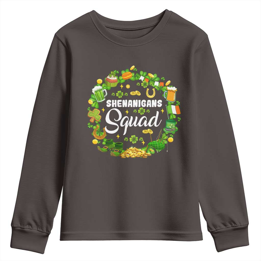 Funny St Patrick's Day Youth Sweatshirt Shenanigans Squad Matching Group TS09 Dark Chocolate Print Your Wear