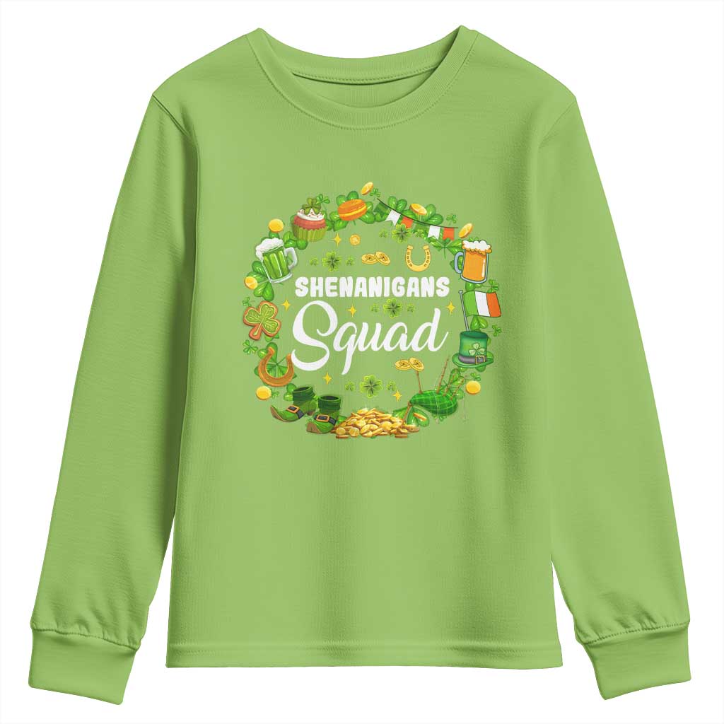 Funny St Patrick's Day Youth Sweatshirt Shenanigans Squad Matching Group TS09 Lime Print Your Wear