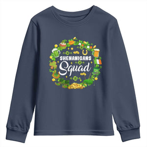Funny St Patrick's Day Youth Sweatshirt Shenanigans Squad Matching Group TS09 Navy Print Your Wear