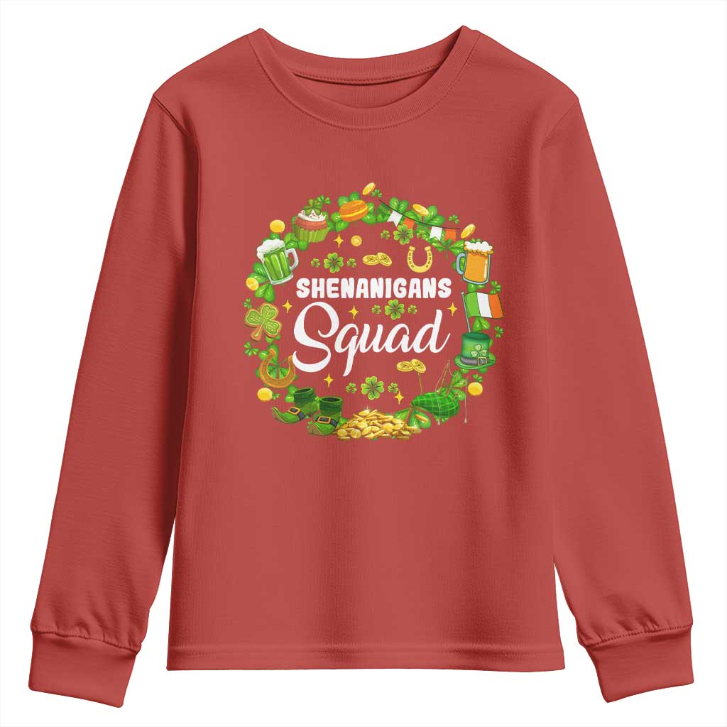 Funny St Patrick's Day Youth Sweatshirt Shenanigans Squad Matching Group TS09 Red Print Your Wear
