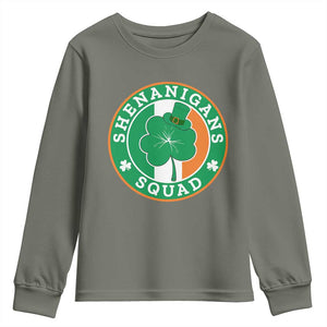 St Patrick's Day Youth Sweatshirt Shenanigans Squad Funny Matching Group TS09 Military Green Print Your Wear