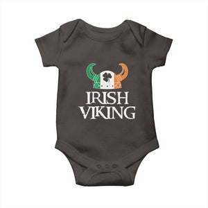 St Patrick's Day Baby Onesie Irish Viking Helmet Lucky Shamrocks Ireland Flag TS09 Dark Chocolate Print Your Wear