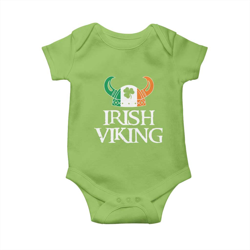 St Patrick's Day Baby Onesie Irish Viking Helmet Lucky Shamrocks Ireland Flag TS09 Lime Print Your Wear