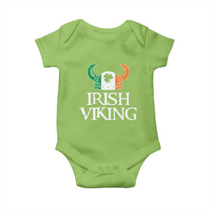 St Patrick's Day Baby Onesie Irish Viking Helmet Lucky Shamrocks Ireland Flag TS09 Lime Print Your Wear