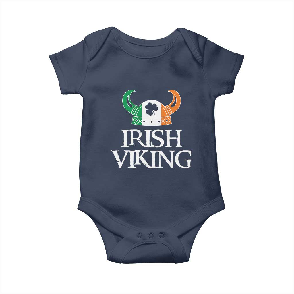 St Patrick's Day Baby Onesie Irish Viking Helmet Lucky Shamrocks Ireland Flag TS09 Navy Print Your Wear