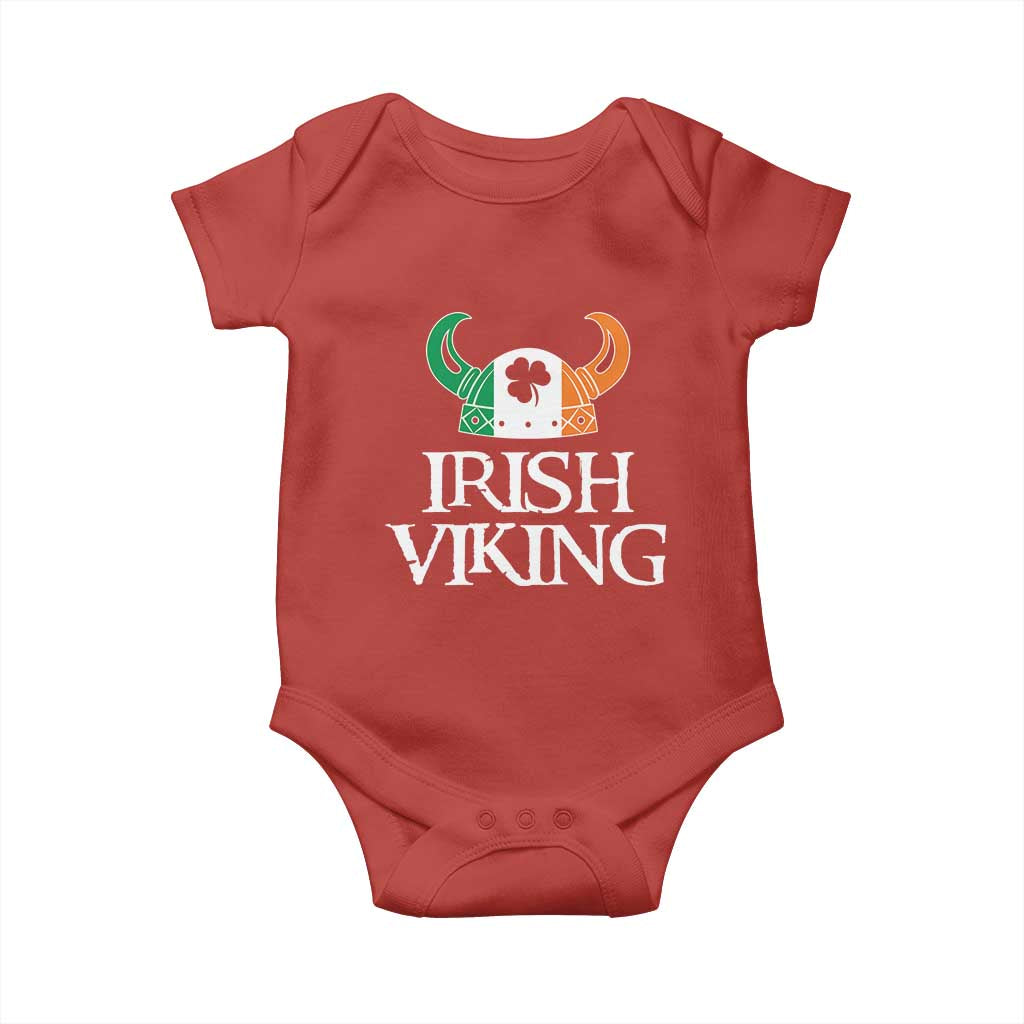 St Patrick's Day Baby Onesie Irish Viking Helmet Lucky Shamrocks Ireland Flag TS09 Red Print Your Wear