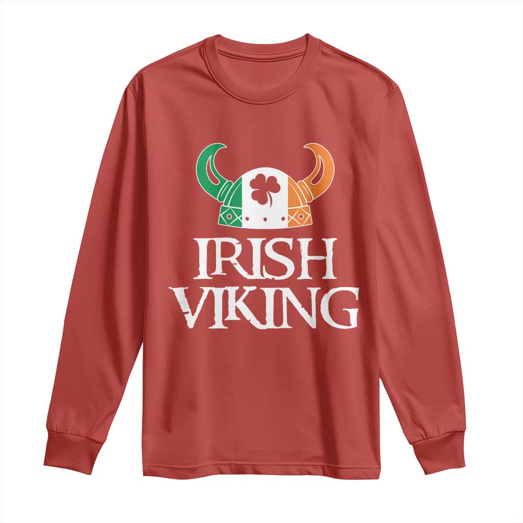 St Patrick's Day Long Sleeve Shirt Irish Viking Helmet Lucky Shamrocks Ireland Flag TS09 Red Print Your Wear