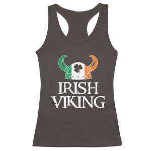 St Patrick's Day Racerback Tank Top Irish Viking Helmet Lucky Shamrocks Ireland Flag TS09 Dark Chocolate Print Your Wear
