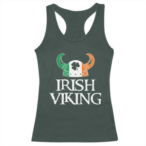 St Patrick's Day Racerback Tank Top Irish Viking Helmet Lucky Shamrocks Ireland Flag TS09 Dark Forest Green Print Your Wear