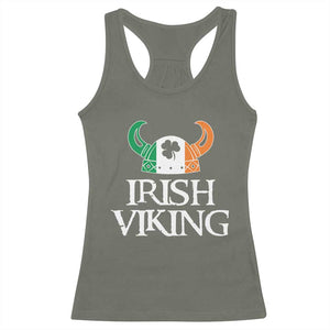 St Patrick's Day Racerback Tank Top Irish Viking Helmet Lucky Shamrocks Ireland Flag TS09 Military Green Print Your Wear