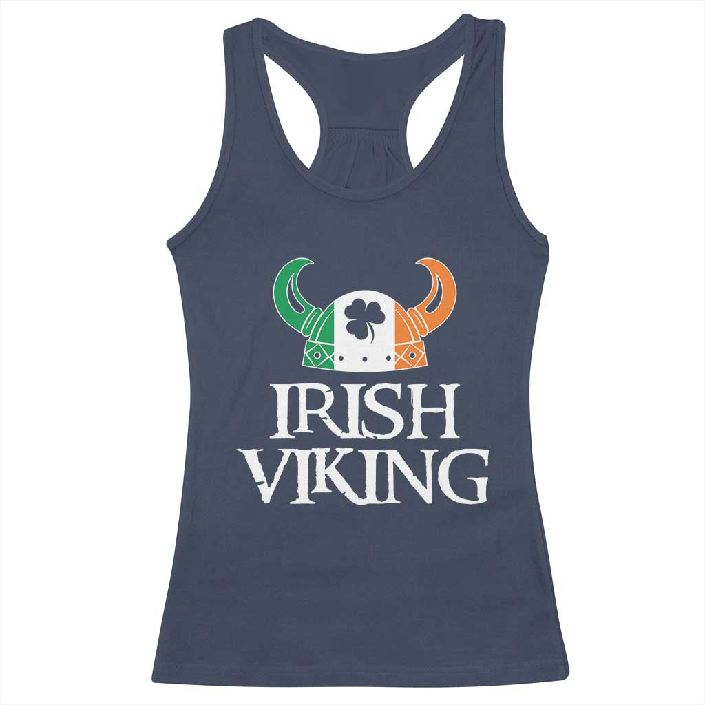 St Patrick's Day Racerback Tank Top Irish Viking Helmet Lucky Shamrocks Ireland Flag TS09 Navy Print Your Wear