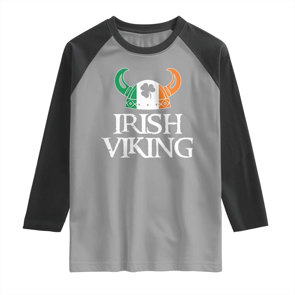 St Patrick's Day Raglan Shirt Irish Viking Helmet Lucky Shamrocks Ireland Flag TS09 Sport Gray Black Print Your Wear