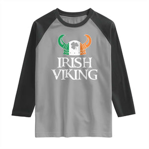 St Patrick's Day Raglan Shirt Irish Viking Helmet Lucky Shamrocks Ireland Flag TS09 Sport Gray Black Print Your Wear