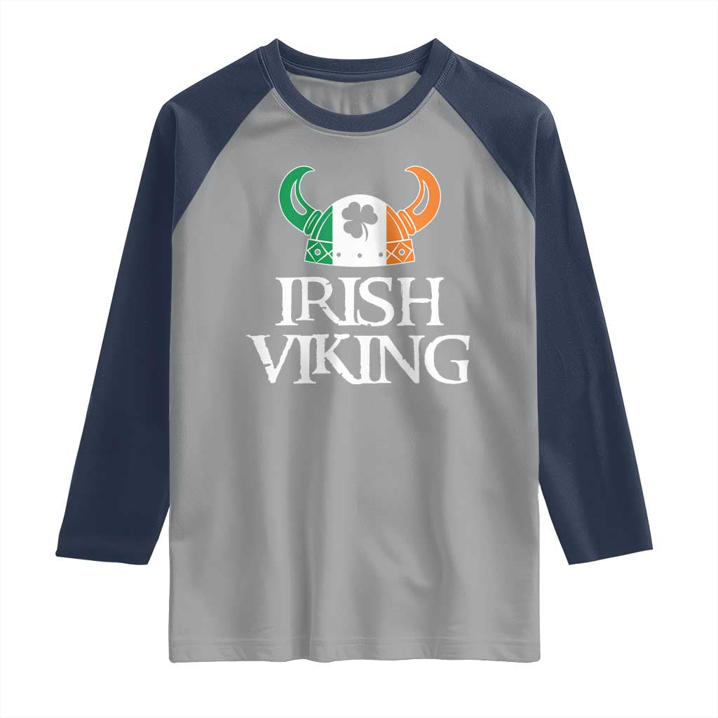 St Patrick's Day Raglan Shirt Irish Viking Helmet Lucky Shamrocks Ireland Flag TS09 Sport Gray Navy Print Your Wear