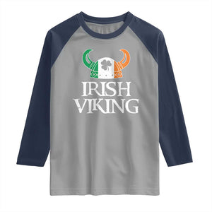 St Patrick's Day Raglan Shirt Irish Viking Helmet Lucky Shamrocks Ireland Flag TS09 Sport Gray Navy Print Your Wear