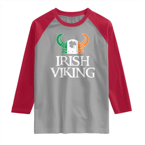 St Patrick's Day Raglan Shirt Irish Viking Helmet Lucky Shamrocks Ireland Flag TS09 Sport Gray Red Print Your Wear