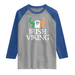 St Patrick's Day Raglan Shirt Irish Viking Helmet Lucky Shamrocks Ireland Flag TS09 Sport Gray Royal Print Your Wear