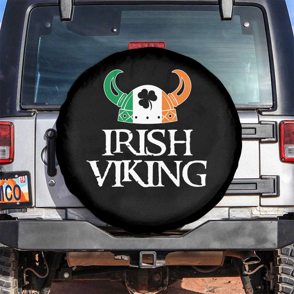 St Patrick's Day Spare Tire Cover Irish Viking Helmet Lucky Shamrocks Ireland Flag TS09 No hole Black Print Your Wear