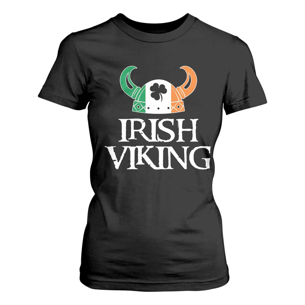 St Patrick's Day T Shirt For Women Irish Viking Helmet Lucky Shamrocks Ireland Flag TS09 Black Print Your Wear