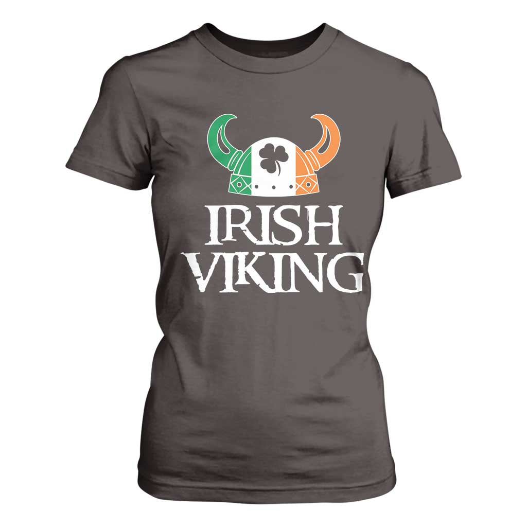 St Patrick's Day T Shirt For Women Irish Viking Helmet Lucky Shamrocks Ireland Flag TS09 Dark Chocolate Print Your Wear