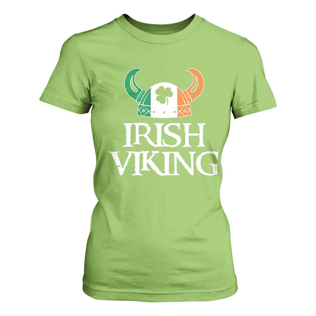 St Patrick's Day T Shirt For Women Irish Viking Helmet Lucky Shamrocks Ireland Flag TS09 Lime Print Your Wear