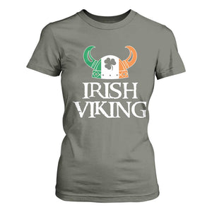 St Patrick's Day T Shirt For Women Irish Viking Helmet Lucky Shamrocks Ireland Flag TS09 Military Green Print Your Wear