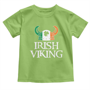 St Patrick's Day Toddler T Shirt Irish Viking Helmet Lucky Shamrocks Ireland Flag TS09 Lime Print Your Wear